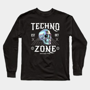 TECHNO - Techno Zone Skull (White) Long Sleeve T-Shirt